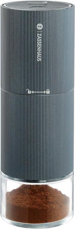 ZASSENHAUS electric coffee grinder MASTER USB | Coffee Grinder Stainless Steel with Adjustable Grinder | Espresso grinder with battery