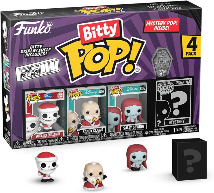 Funko Bitty Pop! The Nightmare Before Festive - Santa Jack 4PK - Santa Jack, Sandy Claws, Vampire Teddy with Duck and a surprise mini figure - 0.9 inch (2.2 cm) collectible