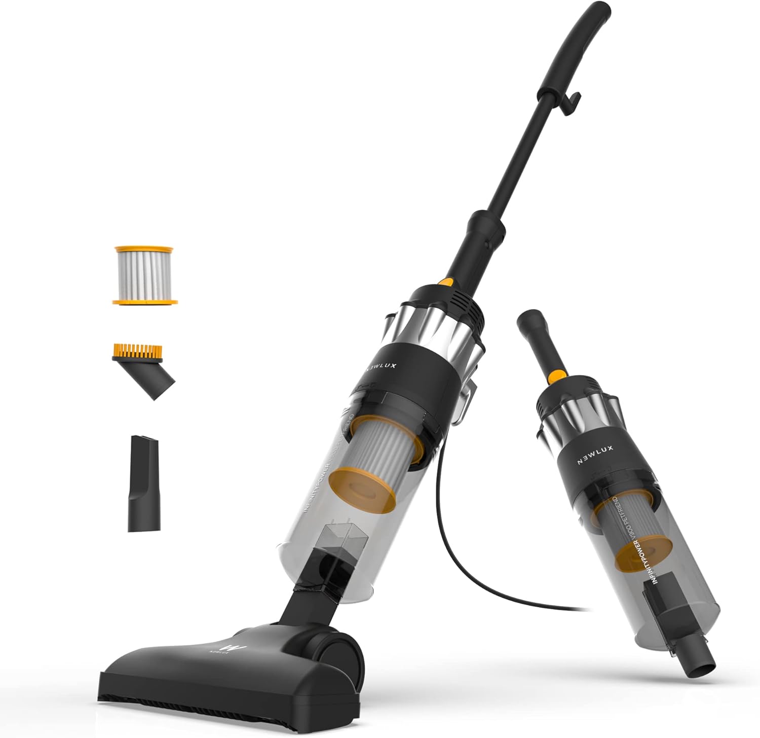 Newlux - Vacuum Cleaner with 2-in-1 V900 Cable, Vertical and Handy, 800 W, 2 Liter Tank, 16.5 Kpa, Triple Sist, Filtering (F.HEPA) and Cyclone Technology | 5m Action | Energy Efficiency A (Black)
