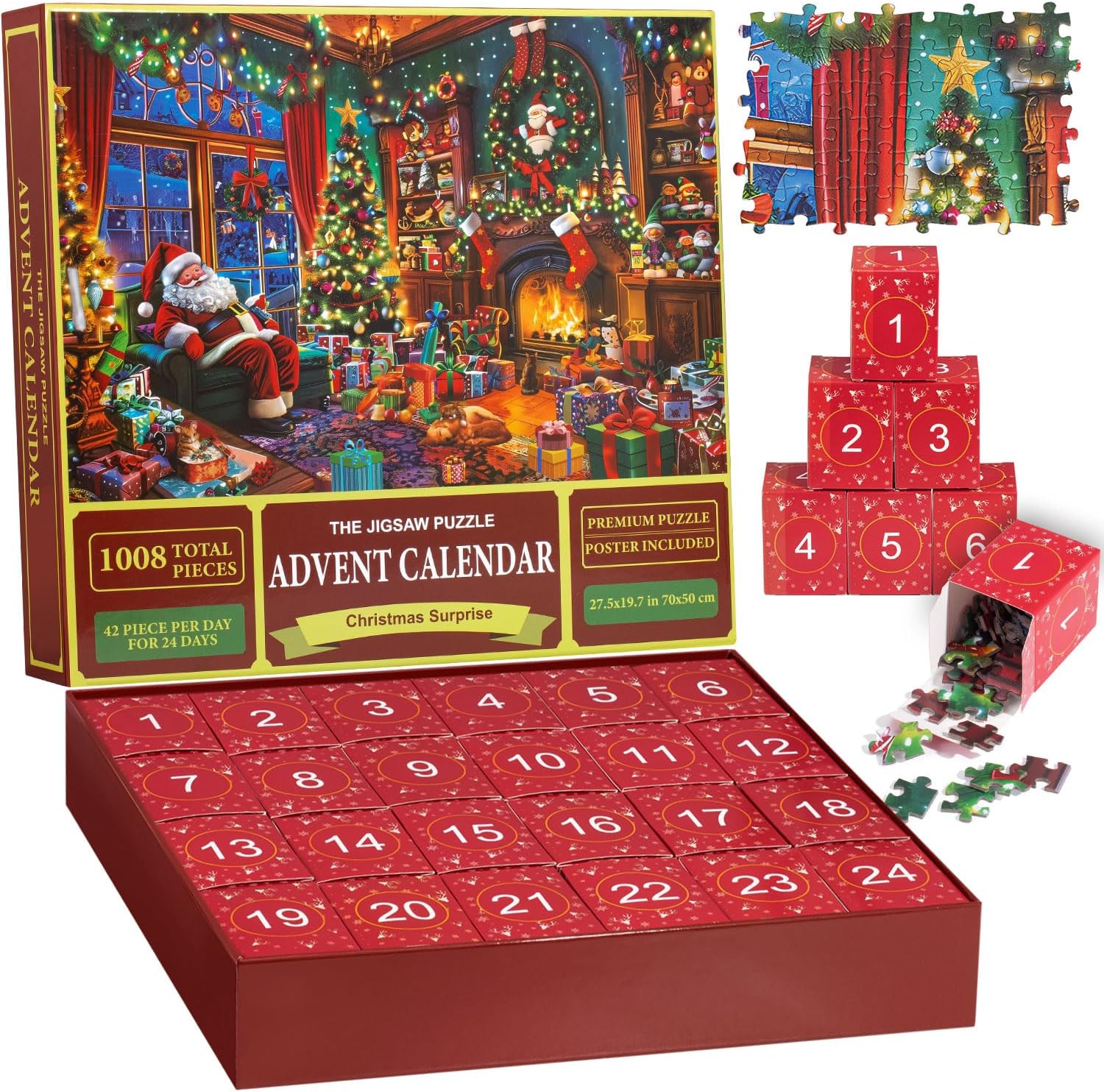 Sakmilu Advent Calendar 2024 Puzzle for Children and Adults - 24 Days Christmas Calendar Countdown with 1008 Pieces Jigsaw Puzzle, Christmas Gifts for Boys, Girls, Women and Men