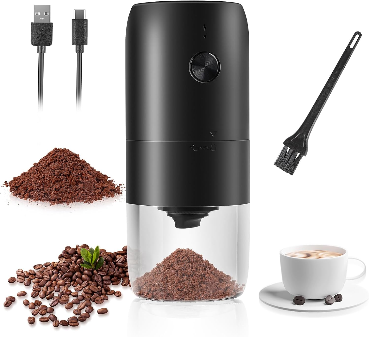 Weinsamkeit Coffee Grinder, USB Rechargeable Electric Coffee Grinder with Ceramic Cone Grinder, Adjustable Coarseness, Espresso Coffee Grinder, Portable Electric Mills for Beans, Spices