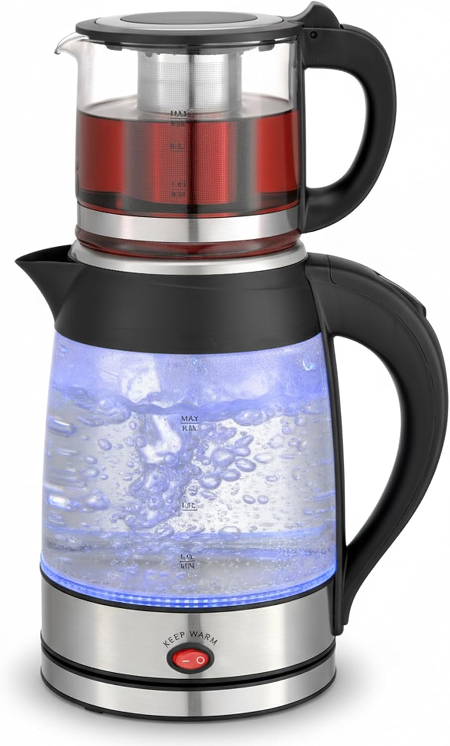 Siberg Tea Maker Set 3-in-1 - Turkish Tea Maker with 1.8 L Kettle, 800 ml Glass Jug, 2200 W Power, Warming Function, BPA-Free