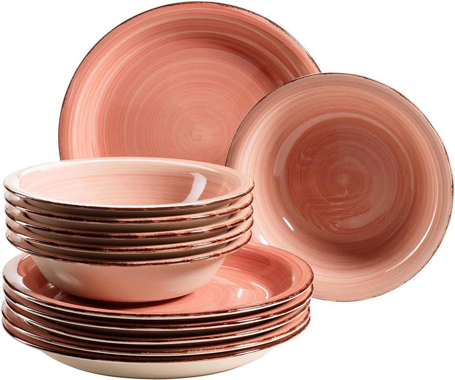 Maser Mäser Plate Set for 6 People with a Modern Vintage Look 12-Piece Dinner Set Hand-Painted