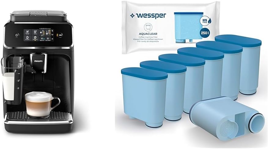 Philips Domestic Appliances Philips Series 2200 Fully Automatic Coffee Machine & Wessper Water Filter Cartridges Compatible with Saeco and Philips Coffee Machine, Filter Cartridge Aquaclean with Activated Carbon for Fully