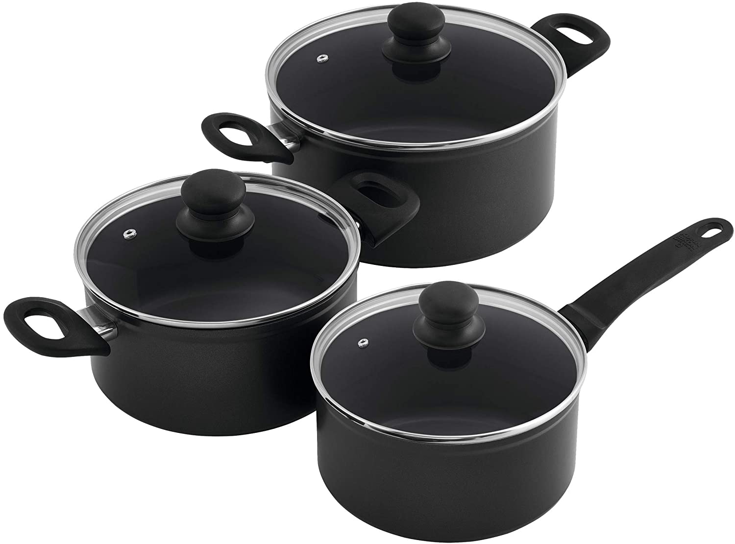 KUHN RIKON 37442 Easy Induction Cookware Set with Lid, 1.5 Litres, 3 Litres, 5 Litres, Aluminium, Black, 1.5 L/16 cm, 3/20 cm, 5L/24 cm, Induction, 3 Units