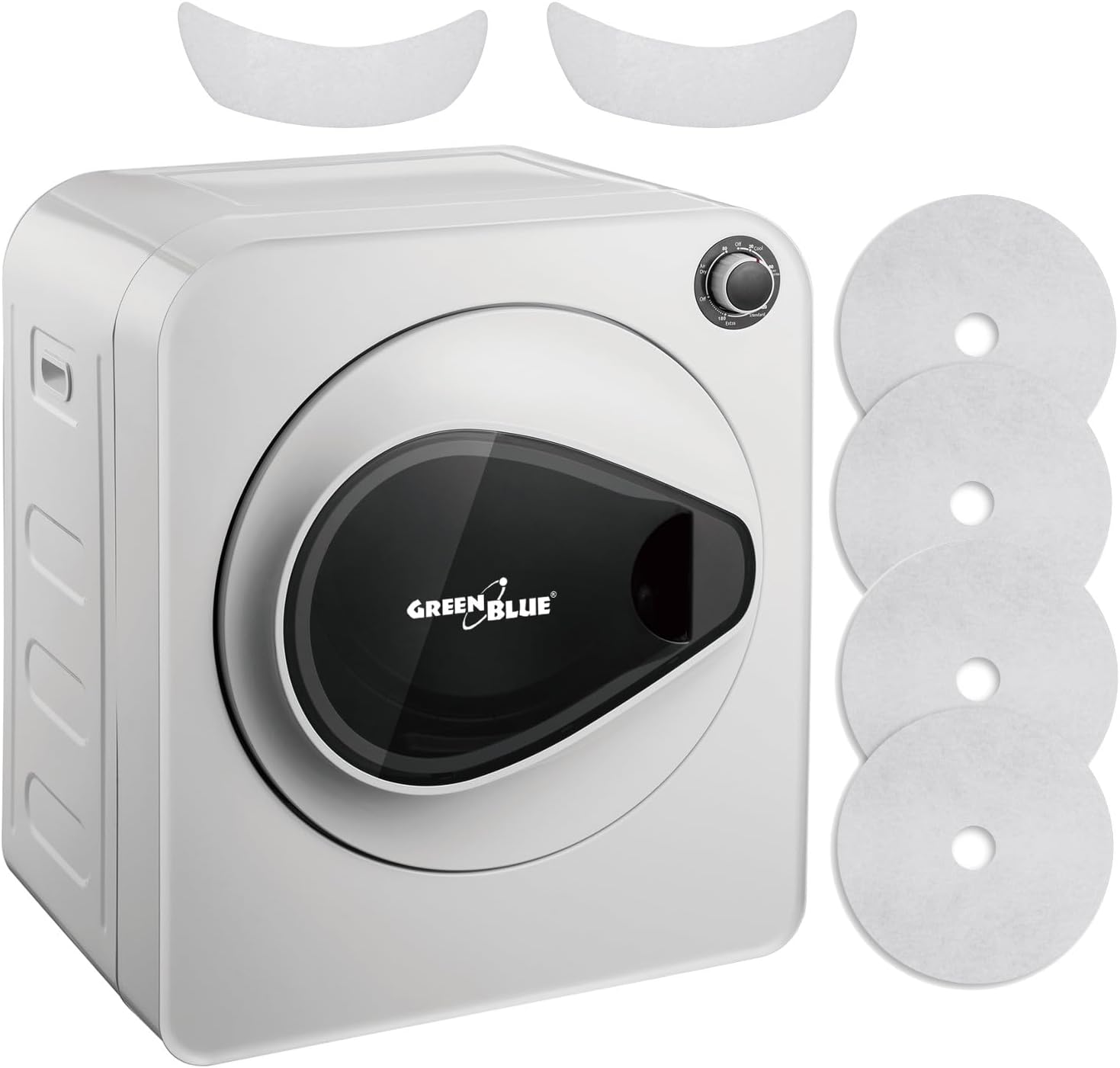 Green Blue GB405 Electric Tumble Dryer Exhaust Dryer 830 W / up to 3 kg / Dryer for Clothes | Freestanding or Wall Mounted Five Drying Programmes (Tumble Dryer + 2 x Filter Sets)