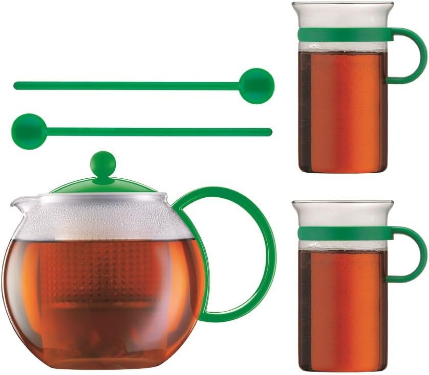Bodum Assam AK1844-XY-70-6 Tea Maker Set Green with 2 Glasses and Spoons