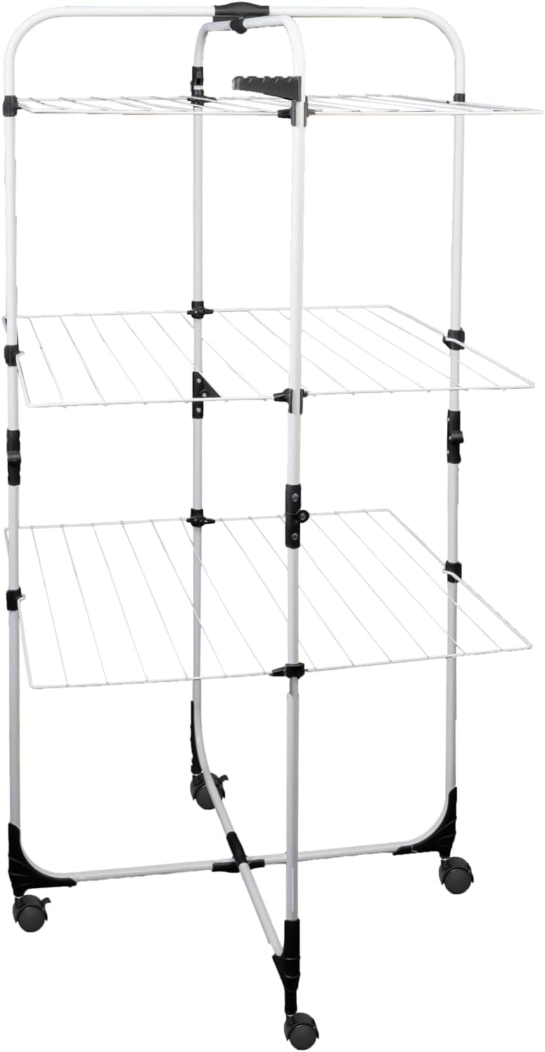 Grafner Store Grafner Clothes Airer Tower, 30 Meter Line Length, with Wheels, Foldable and Space-Saving, 3 Levels, 6 Foldable Wings, Rollable and Stable, Mobile Tower Clothes Airer, Drying Rack, Drying Rack
