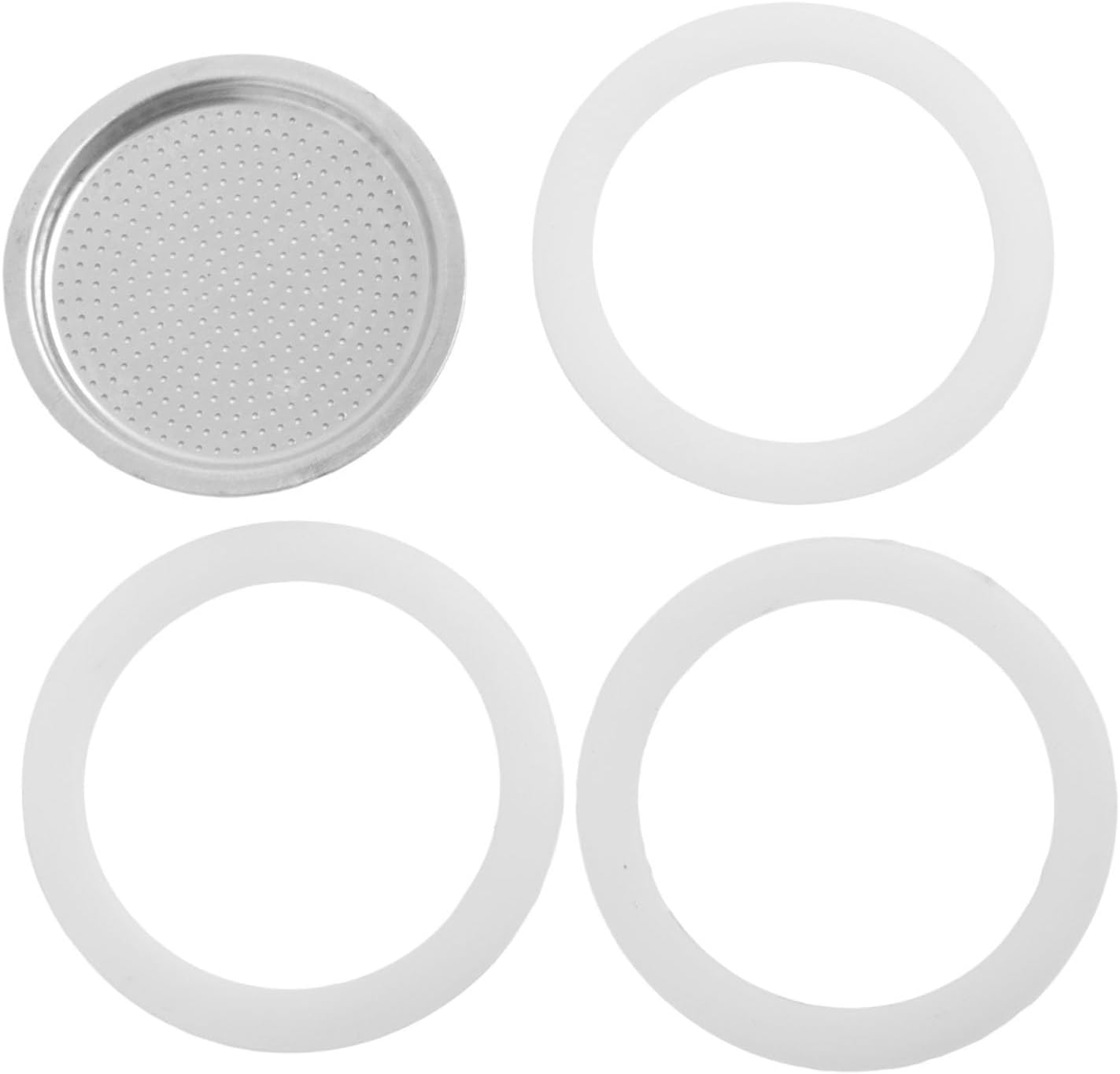 Emiif Silicone seal set with aluminum filter for moka pot, including 3 seals and 1 stainless steel sieve (3 cups)