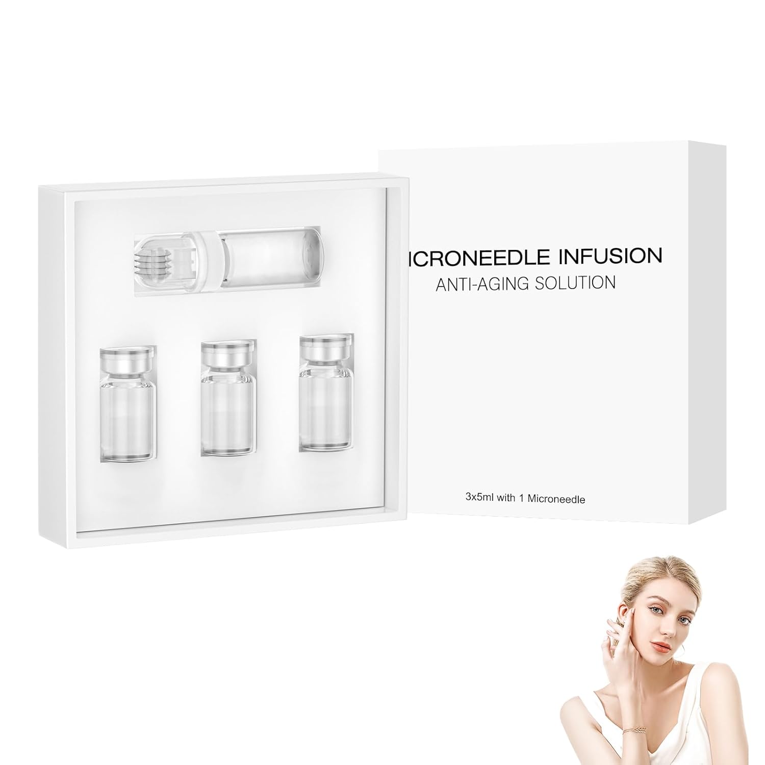 KUIRUNRX® Micro Infusion System for Face, Micro Needling Kit, Anti Ageing Skin Care, Hyaluronic Acid Serum, Microneedling Infusion System Set with 3 Bottles Essence and 1 Roller Included