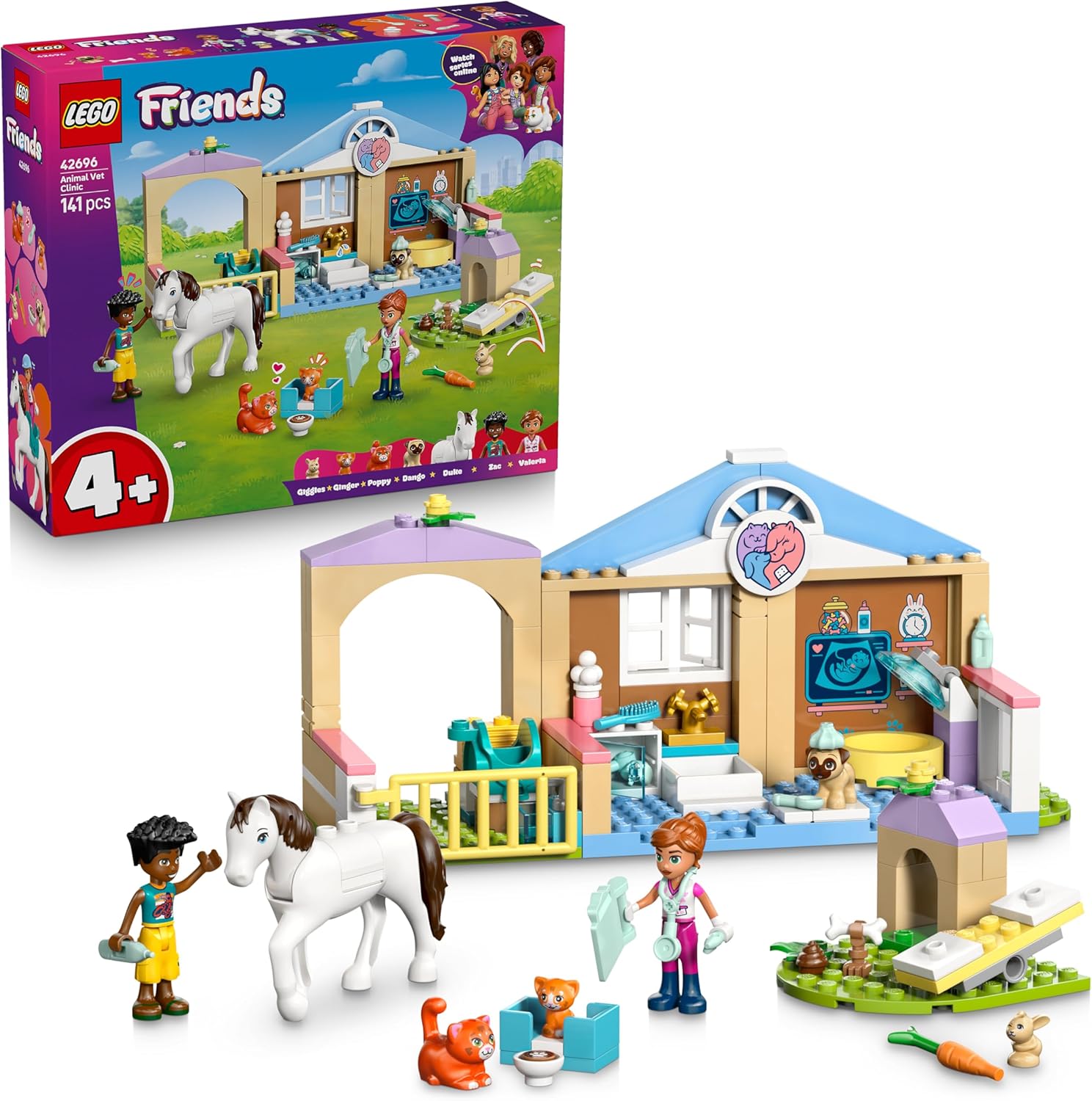 LEGO Friends Animal Clinic - Educational Toy with Horse Stable, 2 Mini Dolls, Dog, Rabbit & Cat Figure Plus Accessories - Birthday Gift for Girls from 4 Years - 42696