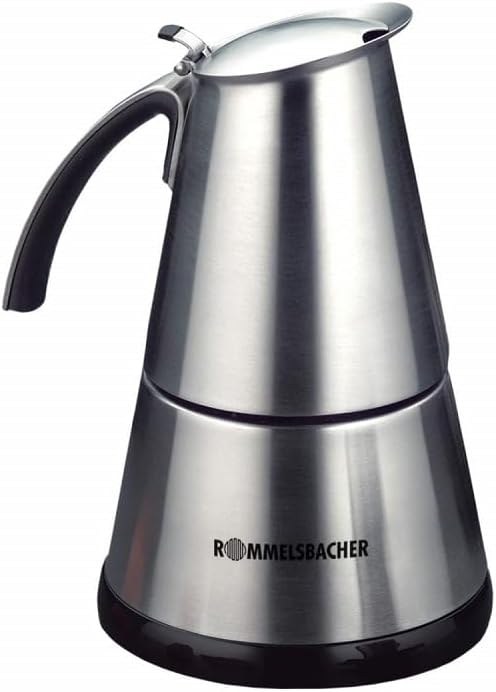 ROMMELSBACHER EKO 364 / E Electric Espresso Maker (2-4 cups, 250ml capacity, 2 stainless steel filter inserts, automatic switch-off, safety valve, on / off switch, 365 W) Stainless steel