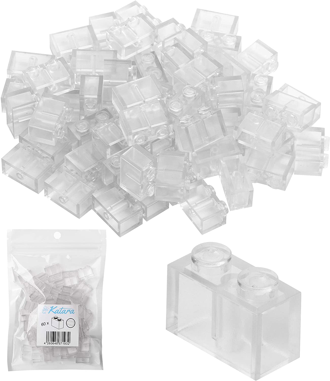Katara 60 building blocks 2 x 1, compatible with all other manufacturers, transpar