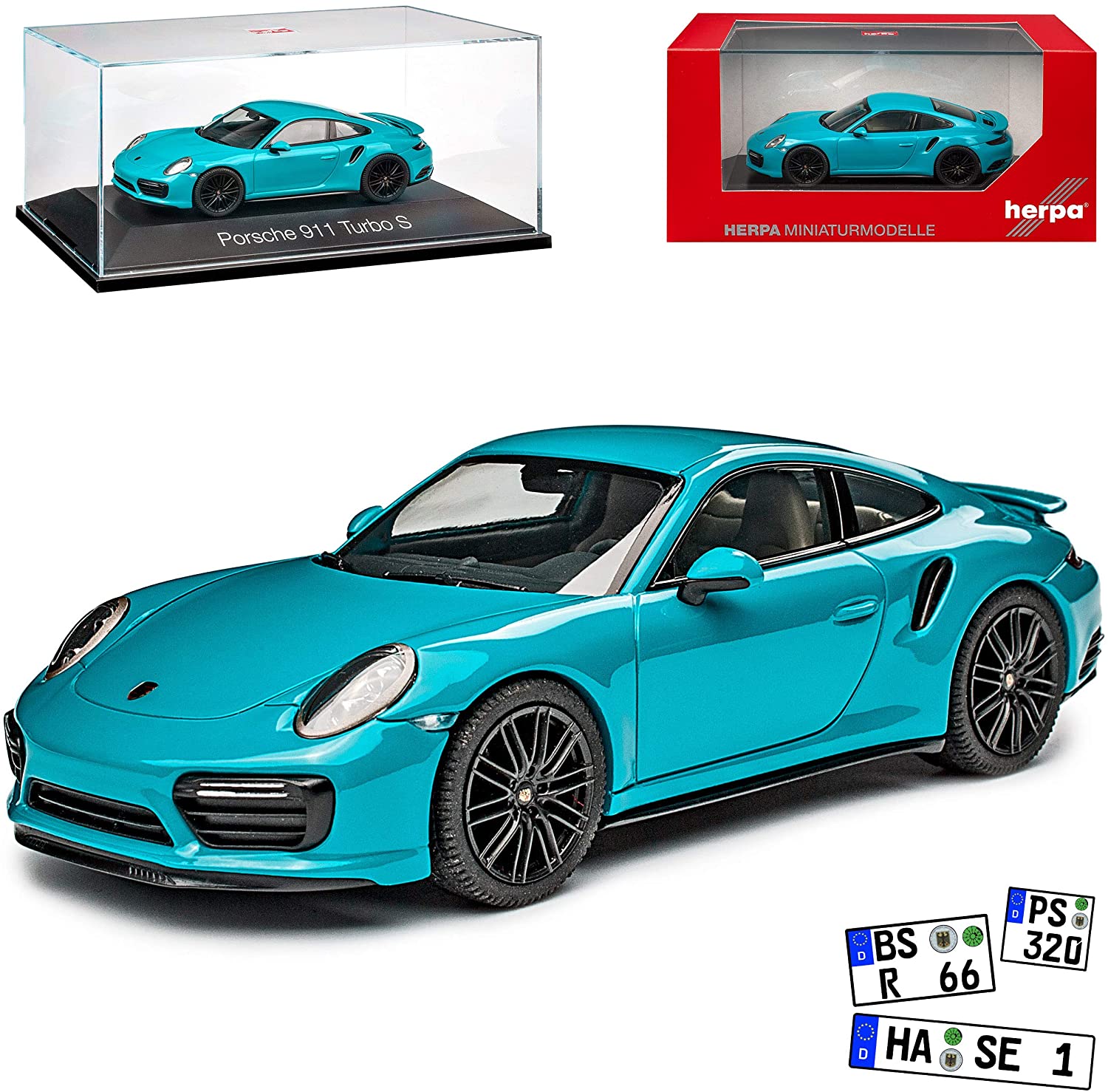 Herpa Porsche Porsche 911 991 Ii Turbo S Coupe Miami Blue Model 2012-2019 Version From Fa