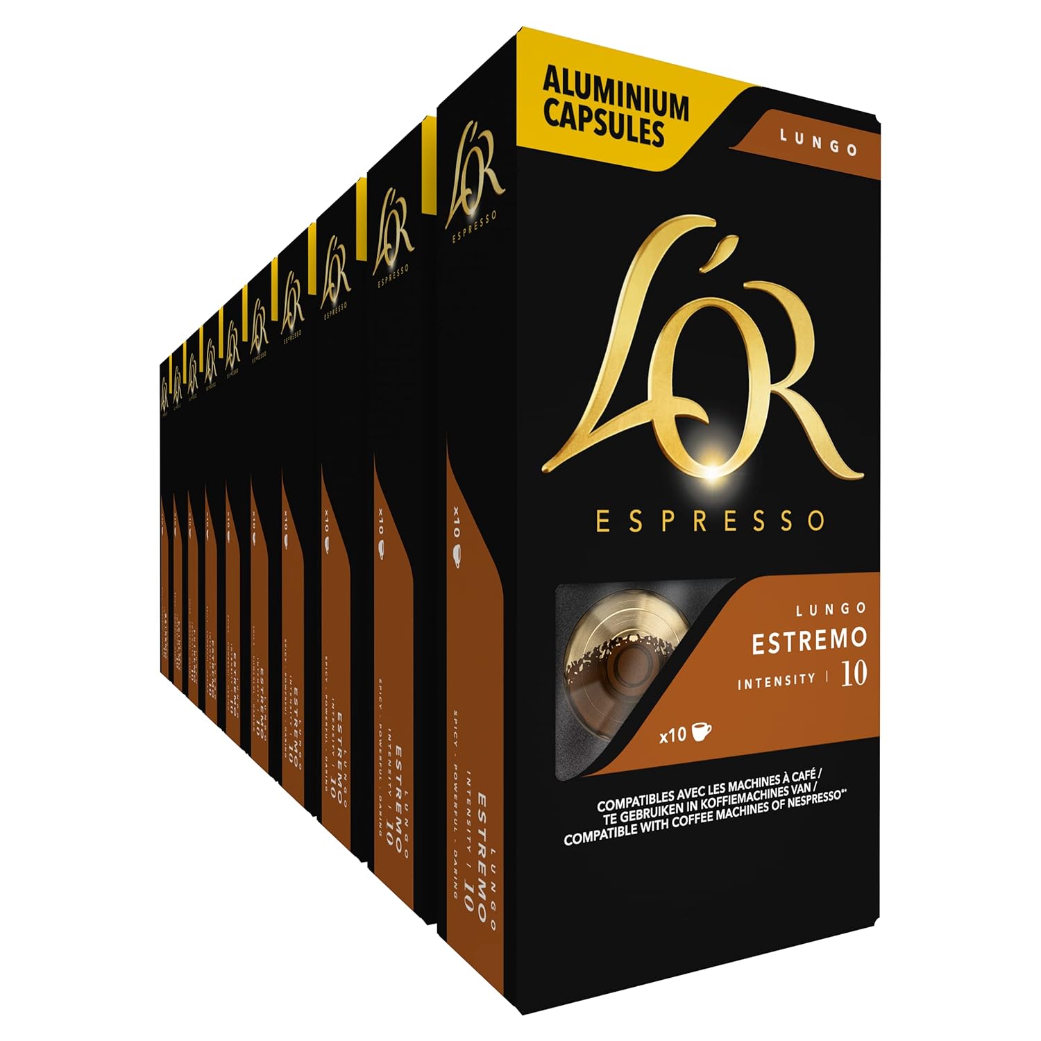 L'OR L\'OR Lungo Estremo Coffee Capsules, 100 Nespresso®* Compatible Capsules, Pack of 10, 10 x 10 Drinks
