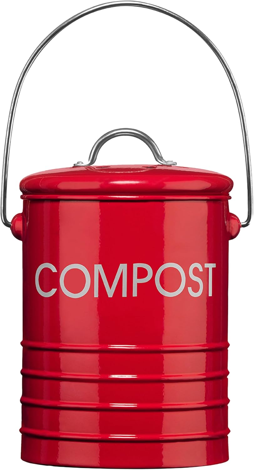 Premier Housewares Compost Bin with Handle, Red