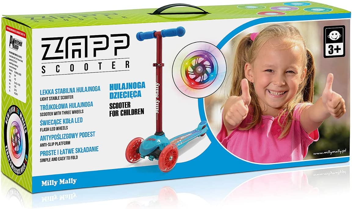 Milly Mally Zapp Kinder Roller mit 3 PU LED Rädern faltbar Scooter für Kinder ab 3 Jahren maximale Belastung 50 kg