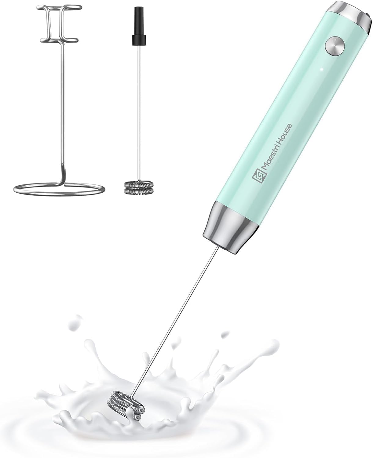 MaestriHouse Rechargeable Milk Frother Portable Electric Waterproof Removable Stainless Steel Whisk Drink Mixer Stand 2 Whisks LunaFro