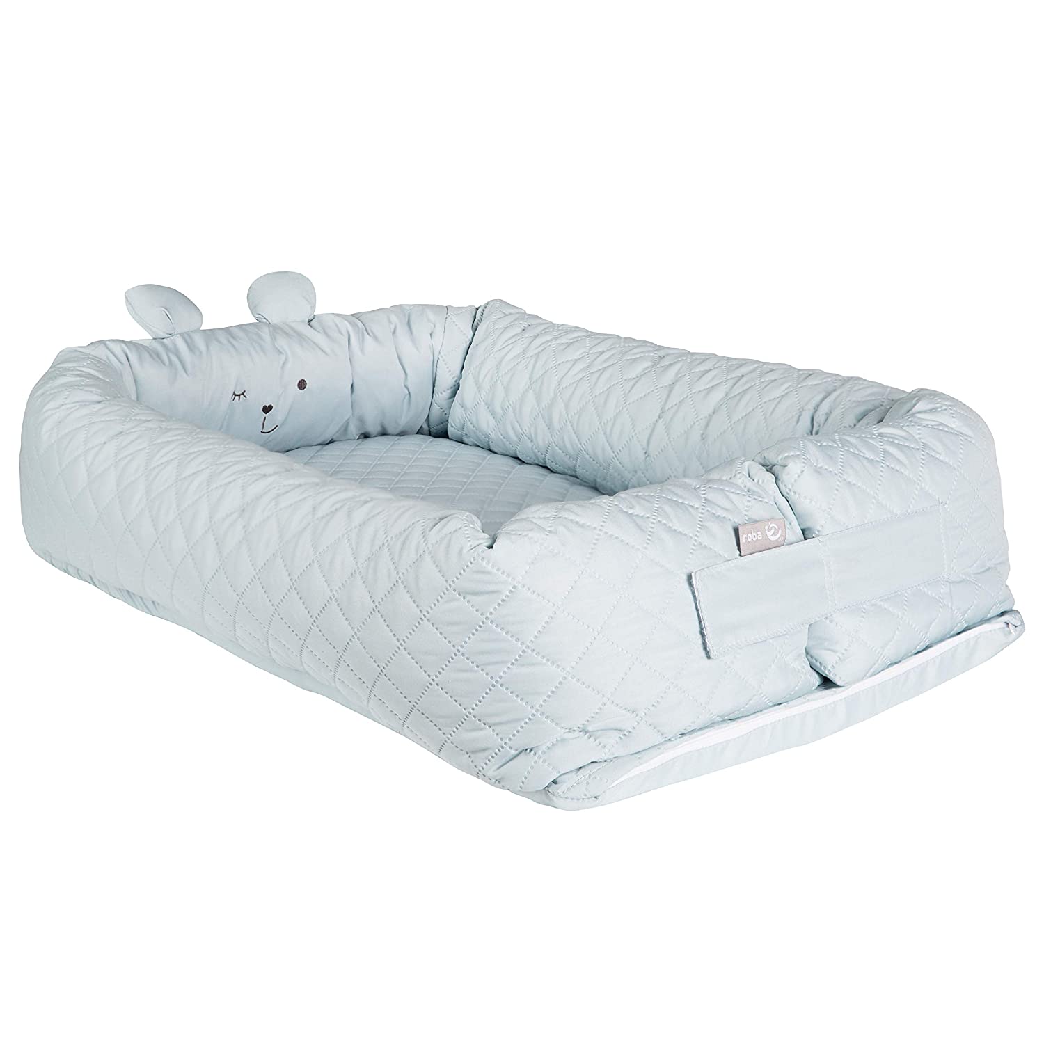 roba Baby Lounge - Baby Cuddle Nest with Premium Mesh Sides - Travel / Cosy Bed for Infants - Changing Mat / Underlay - Soft, Peached Jersey Made from 100% Cotton