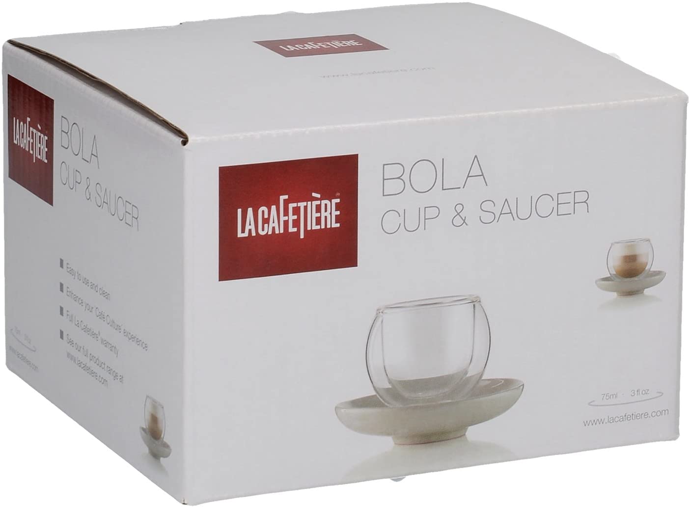 Creative Tops Small La Cafetiere Bola Insulated Glass Handleless Cup and Cream Saucer
