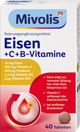 Mivolis Iron + Vitamin C + B Vitamins Tablets, 40 tablets, 24 g