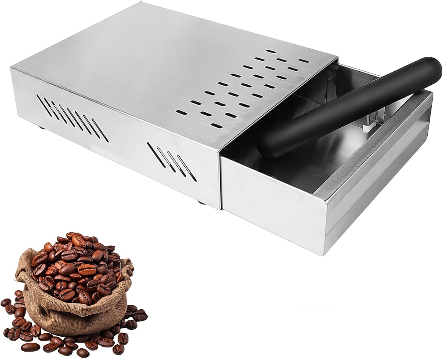 BAKENLON Coffee Knock Box Container, Stainless Steel Coffee Grinder Knock Box, Drawer Thickened Espresso with Removable Knock Bar for Cafés, Restaurants or Bars, 28 x 18 x 6.3 cm (Silver)
