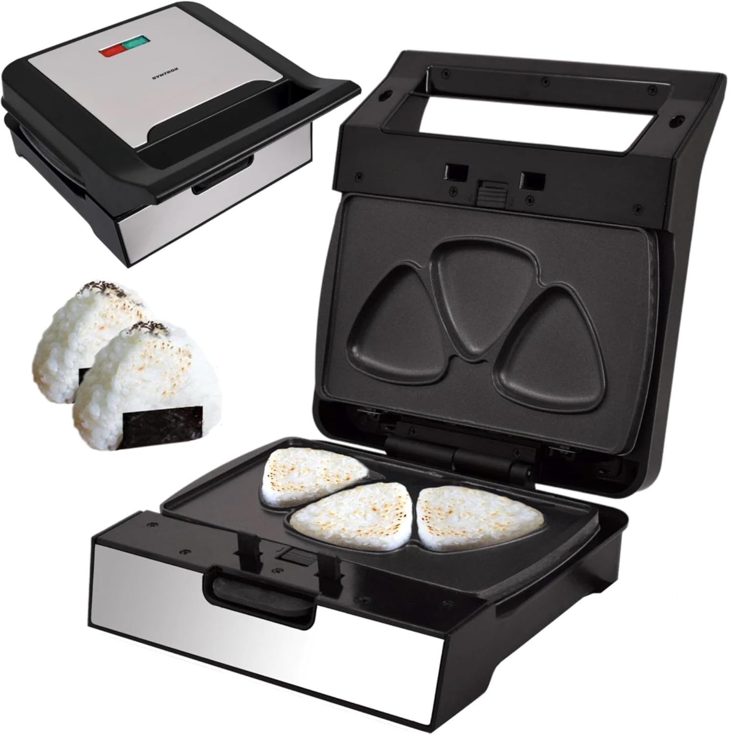 Syntrox Germany Syntrox Churros Maker with Removable Plates, 1400 Watt, Stainless Steel, Fast Heating, Non-Stick Coating, Various Removable Plates, Multifunctional Device (Onigiri Maker)