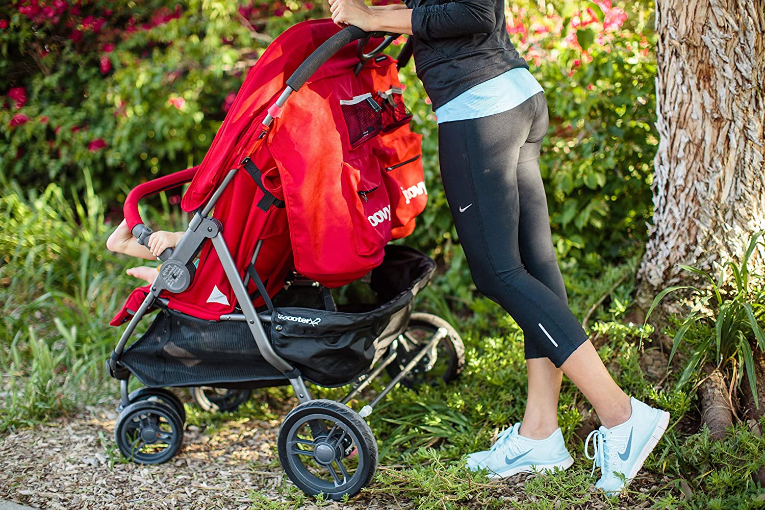 Joovy Scooter X2 Double Pushchair Side by Side Stroller for Twins Large Storage Basket Red 8071