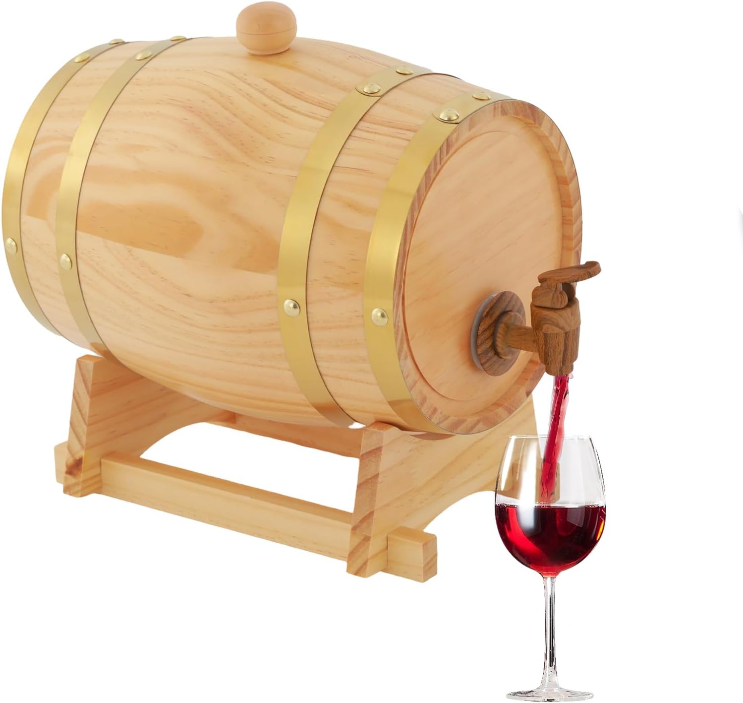 Wine Barrel Wooden Barrel, Beer Barrel with Tap and Stand, Wooden Wine Barrels, Drink Dispenser, Spigot Ellipse Wine Barrel Storage for Homes, Bar, Hotels (3L)