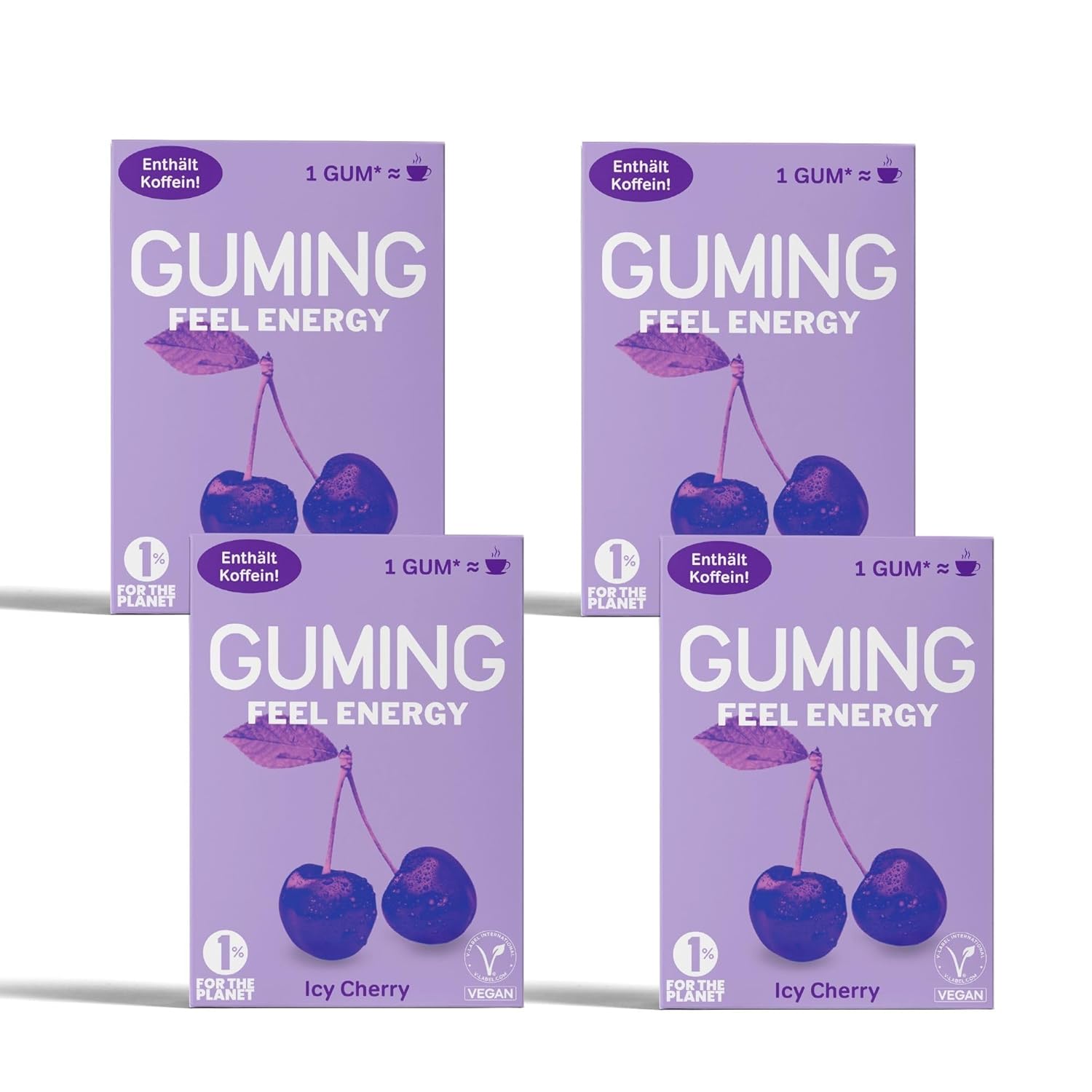 GUMING Store GUMING 40 x Energy Icy Cherry Chewing Gum with Caffeine/Gum, Guarana, Vitamin C & B6, Vegan, Sugar-Free (Pack of 40, Cherry)