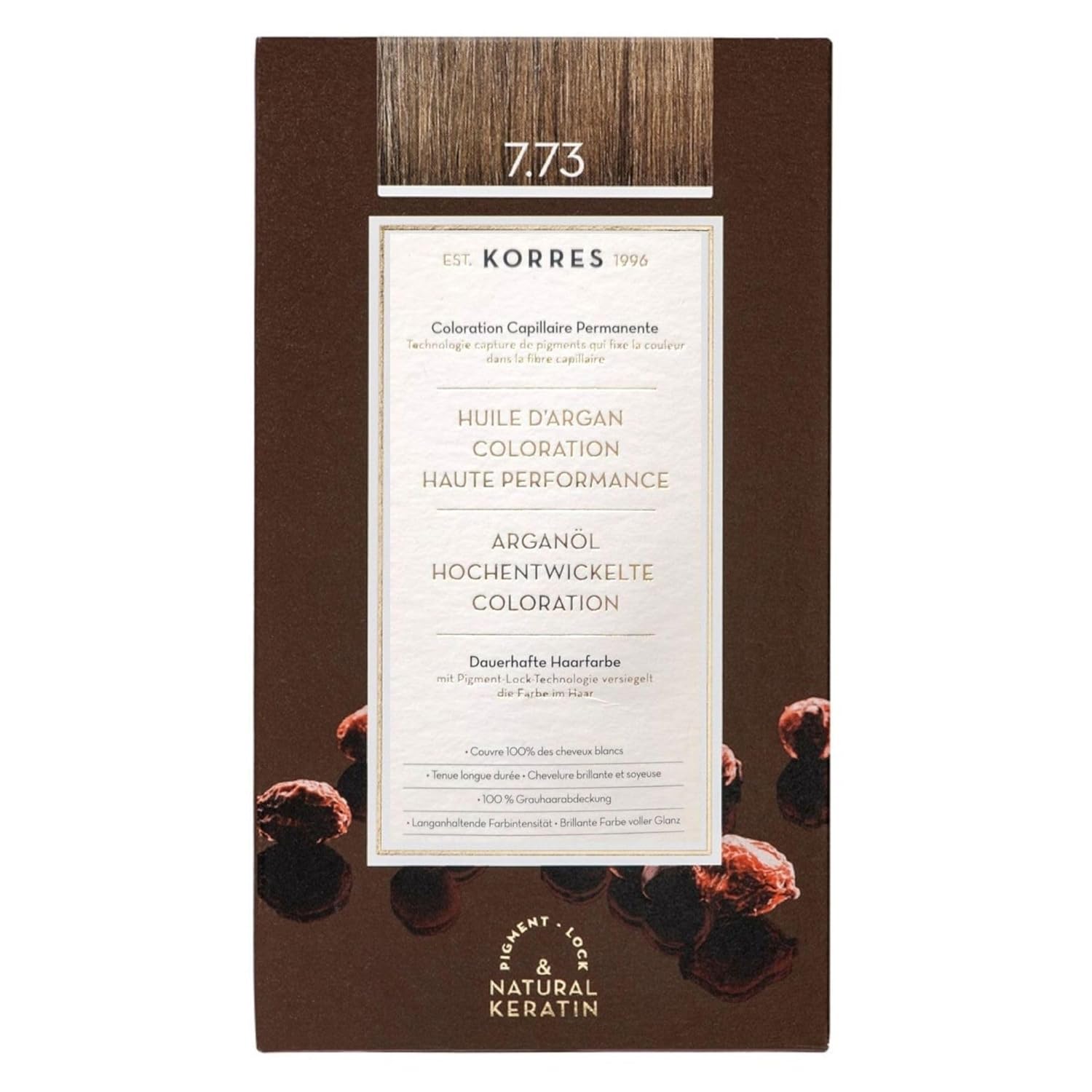 KORRES Argan Oil Colorant - Amonia-Free Hair Color Golden Moca 7.73 - 100% Gray Hair Coverage & Vegan for a Long-Lasting Color Result