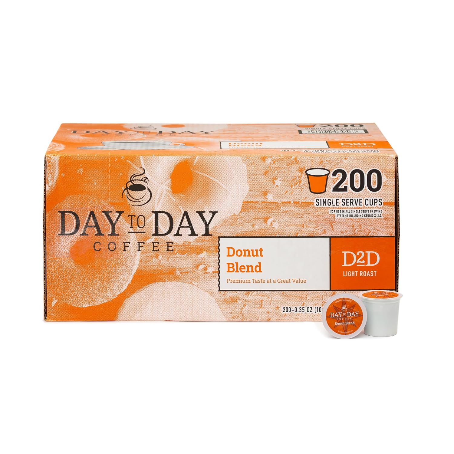 Day To Day Coffee Day to Day Donut Mix, 200 Pieces, Medium Roasted, Single Serving Coffee Capsules for K-Cup Keurig Brewers (Donut Blend, 200 Pieces (1 Piece)
