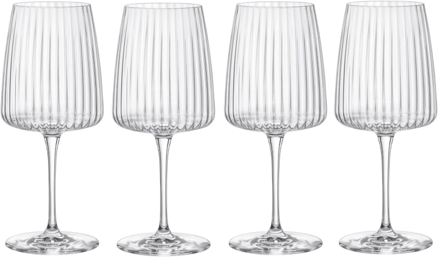 Bormioli Rocco Exclusiva Merlot Ribbed Long Stem Star Glass Goblets with XLT Reinforced Stems Italian Red Wine Drinkware Dishwasher Safe Crystal Glasses 45ml 450ml