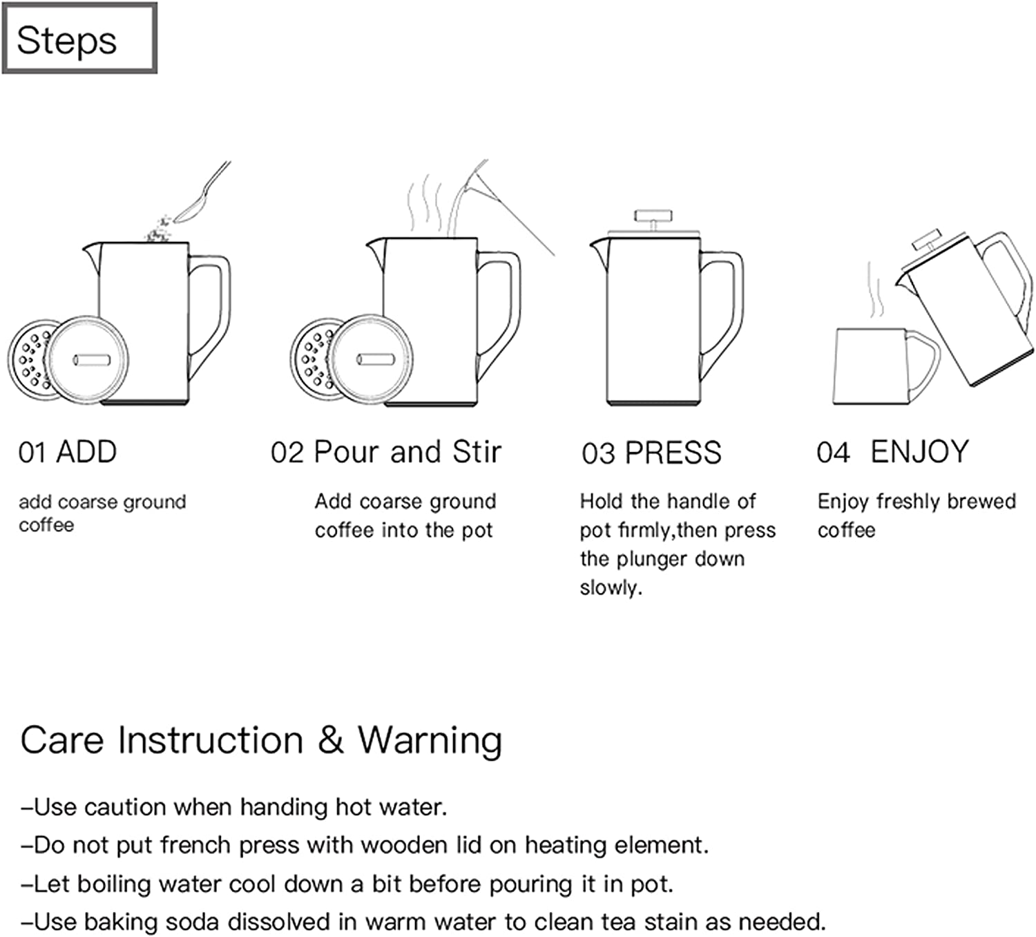DHPO Coffee Press with Wooden Lid, High Fireproof Ceramic Coffee Pot with 304 Stainless Steel Filter for Home Office (Brown)