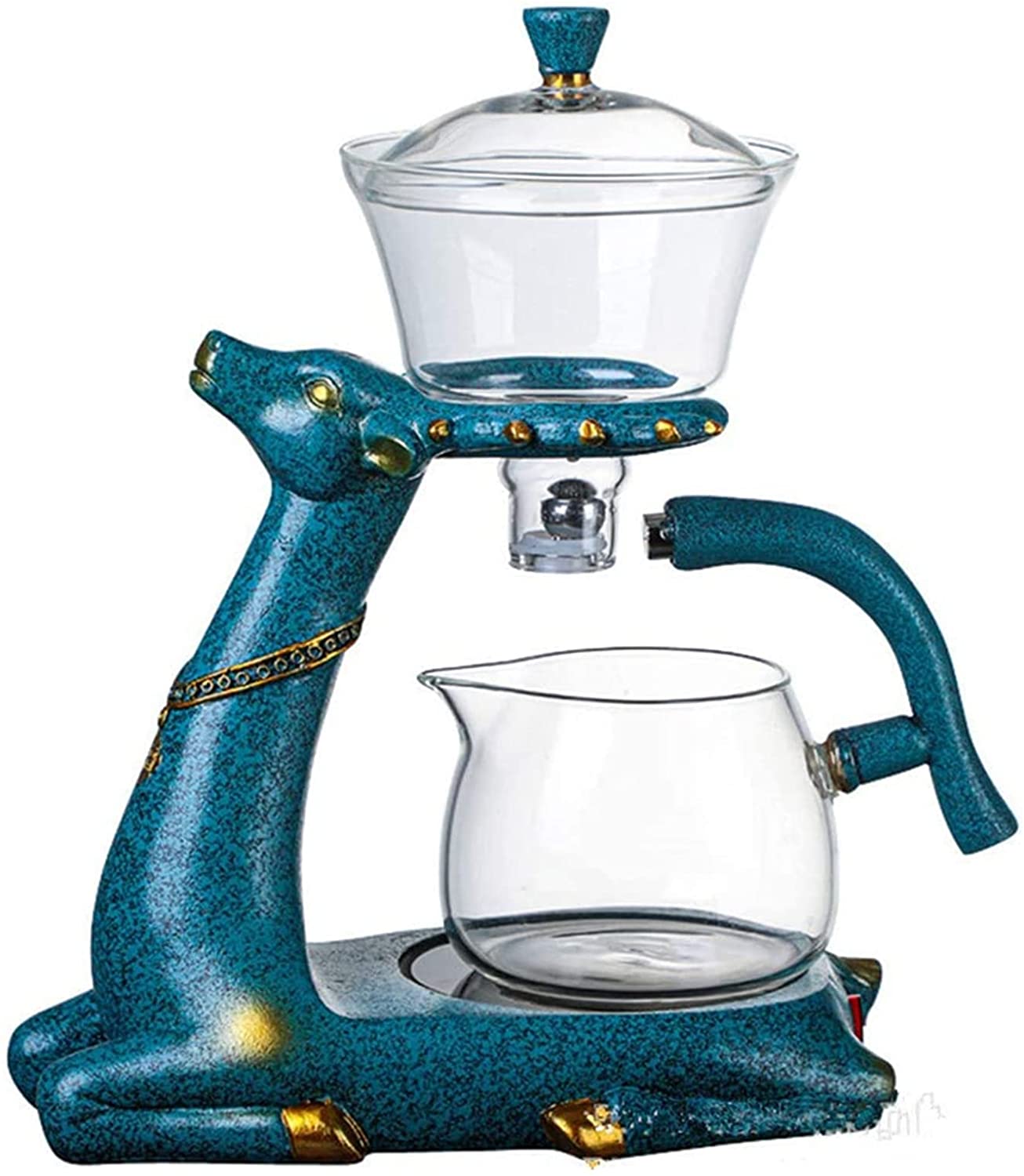 Rora Kungfu Heat Resistant Glass Tea Set With Heater, Magnetic Water Discharge Rotating Cover Bowl, Lazy Semi automatic StAG Glass Teapot (Teapot Single)