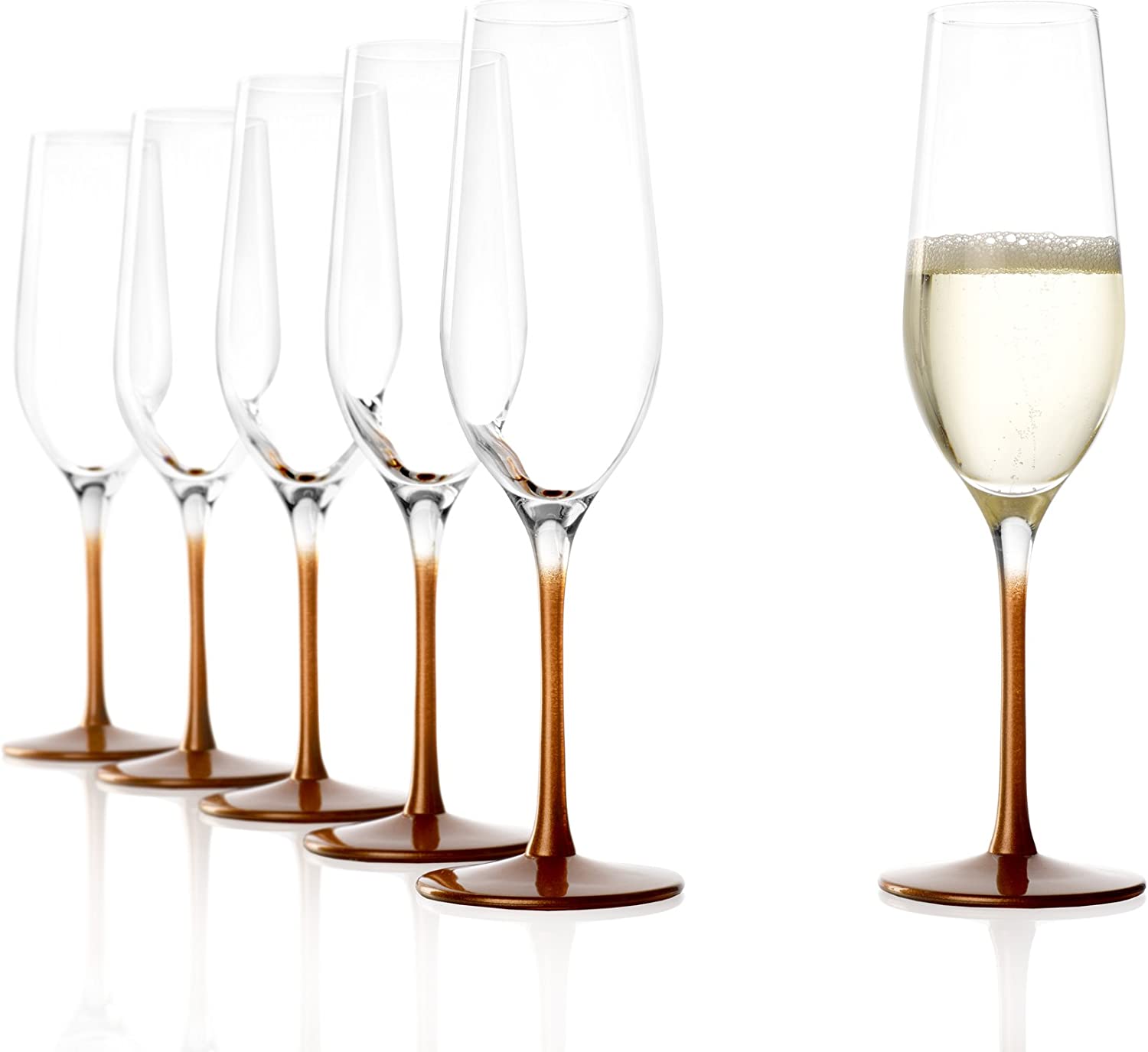 STÖLZLE LAUSITZ Champagne Glasses Event 195 ml in Bronze I Sparkling Wine Glasses Set of 6 Crystal Glass I Champagne Flutes Dishwasher Safe I Champagne Flute Set of 6 Unbreakable I Like Mouth Blown I Highest Quality
