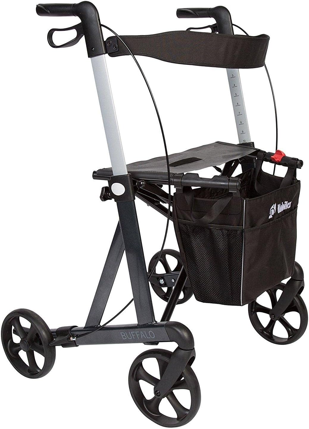 FabaCare Buffalo Premium Rollator Aluminium Foldable with Full Equipment Aluminium Rollator up to 200 kg Seat Height 62 cm with FabaCare Safety Reflectors