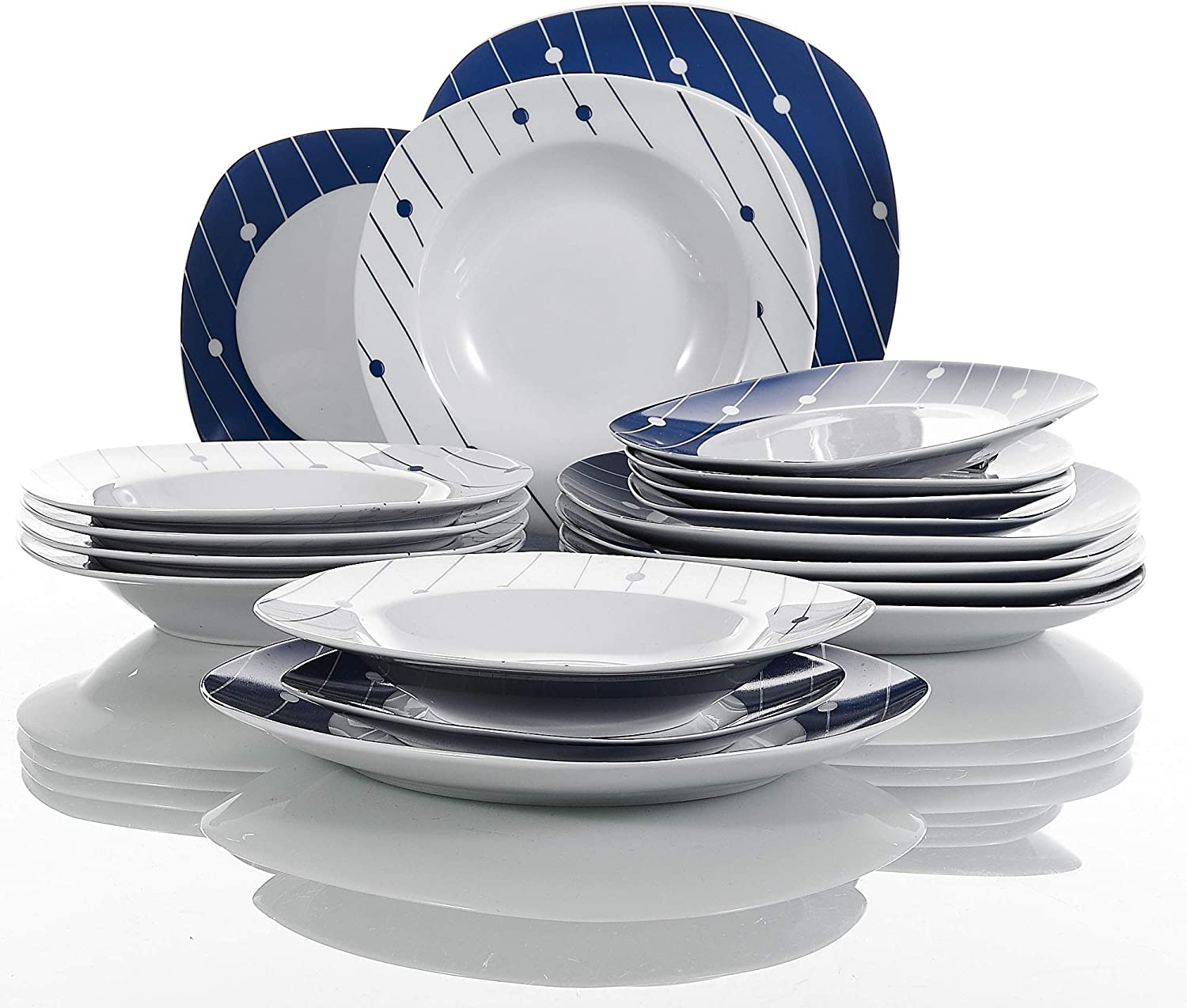 VEWEET \'Dot\' Porcelain Crockery Service | 18-Piece Crockery Set, Plate Set for 6 People