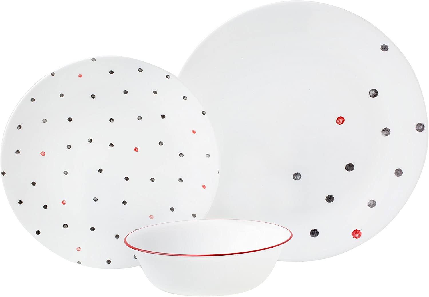 CORELLE Vitrelle Set of 12 Glass Breakfast Resistant Chip Resistant Glass Red/Grey 27.94 x 12.38 x 26.67 cm
