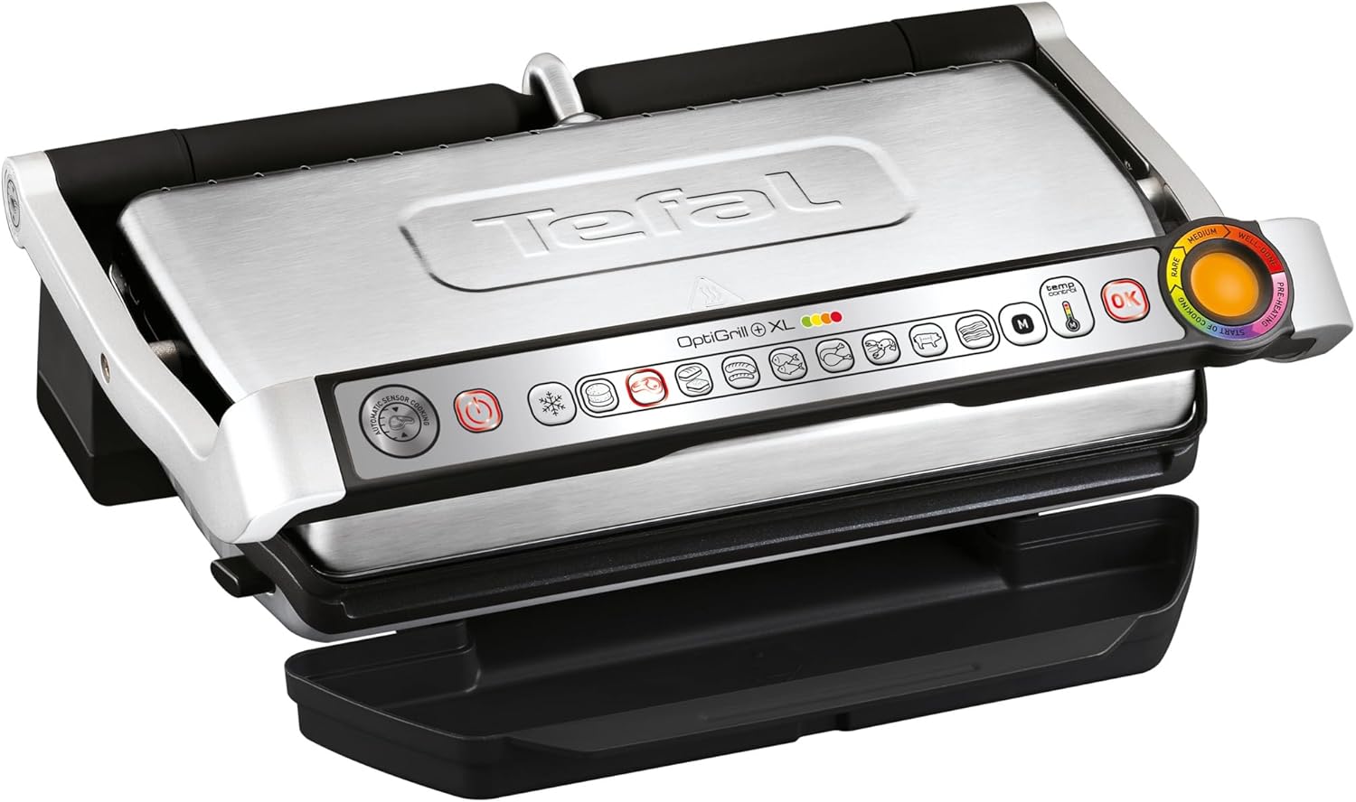 Tefal OptiGrill+ XL | Contact grill with automatic temperature adjustment | 9 automatic programs | XL grilling surface | Includes baking tray | GC724D12