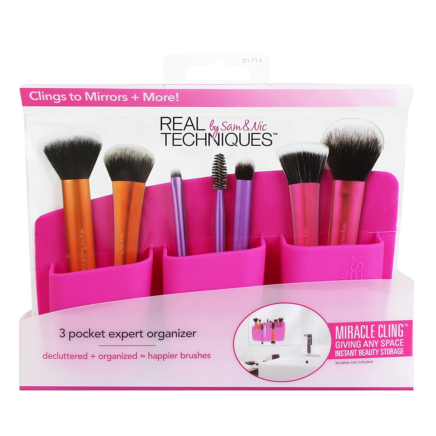 Real Techniques Stick and Store Pink 3 Compartment Makeup Brush Holder, ‎rose