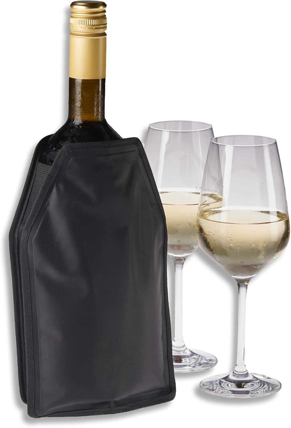 Smart-Planet Wine Cooler for Travel, Bottle Cooler 22 cm Cuff with Elastic Band, Wine, Champagne, Beer, Soft Drinks, Water-Repellent Black Nylon Fabric