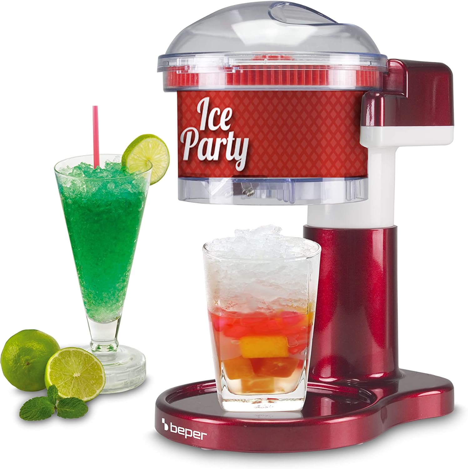 BEPER P102GEL100 Electric Ice Crusher, Ice Machine, 30 W, Stainless Steel Blades, Safety Lock, Bowl Not Included