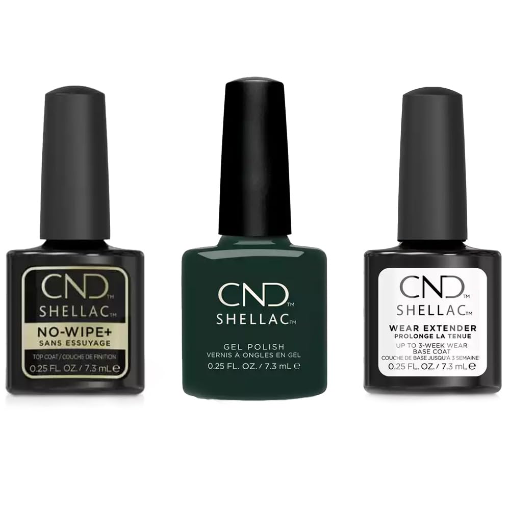 Generic CND Shellac Bundle: Wear Extender Base Coat & Top No Wipe+ Gloss Coating, Aura Hybrid Lacquer 7.3ml - Long Lasting Shine and Strength