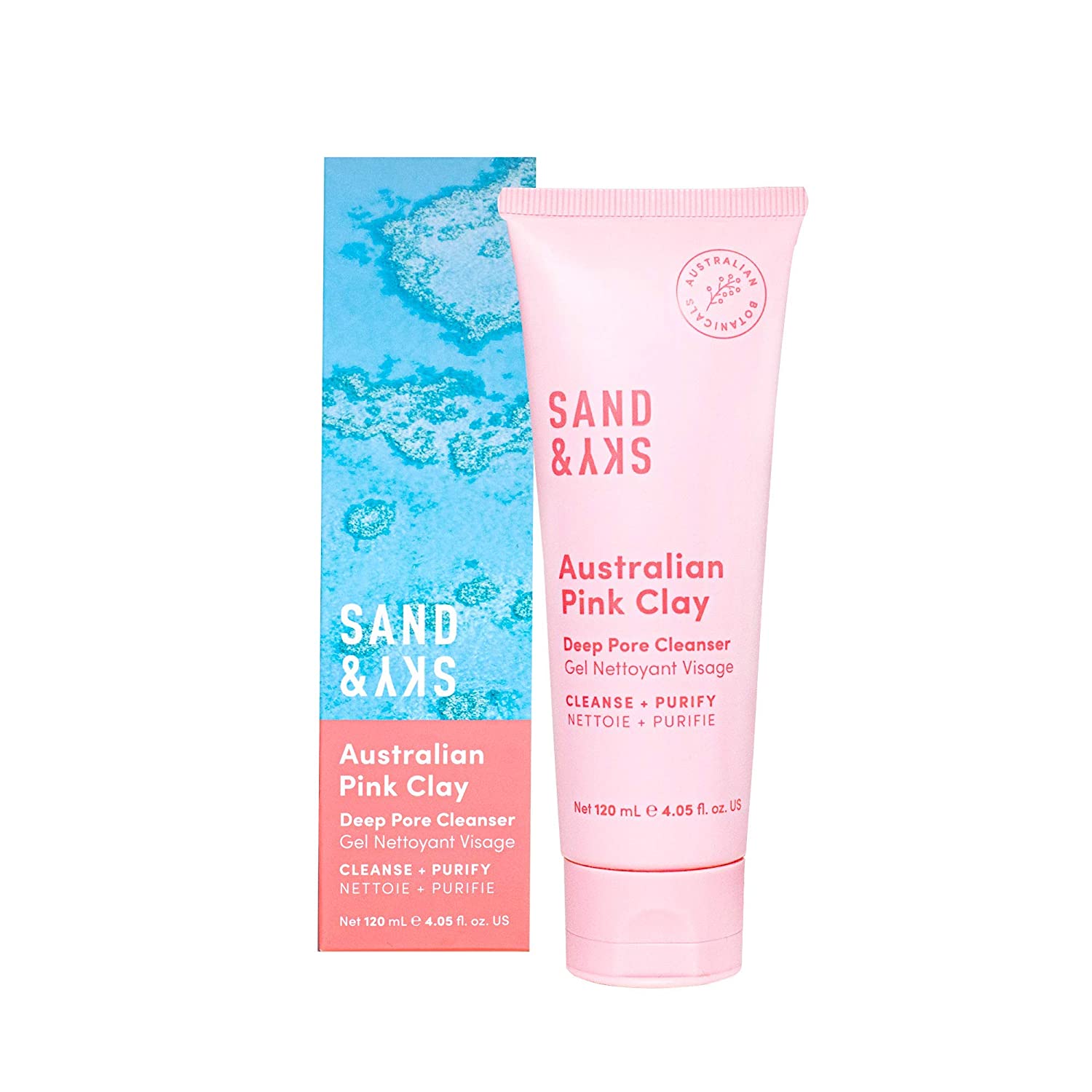 Sand & Sky - Facial cleanser with pink clay from Australia for deep pore cleansing - in gel form with pH value of 5.5 - frees clogged pores 120 ml