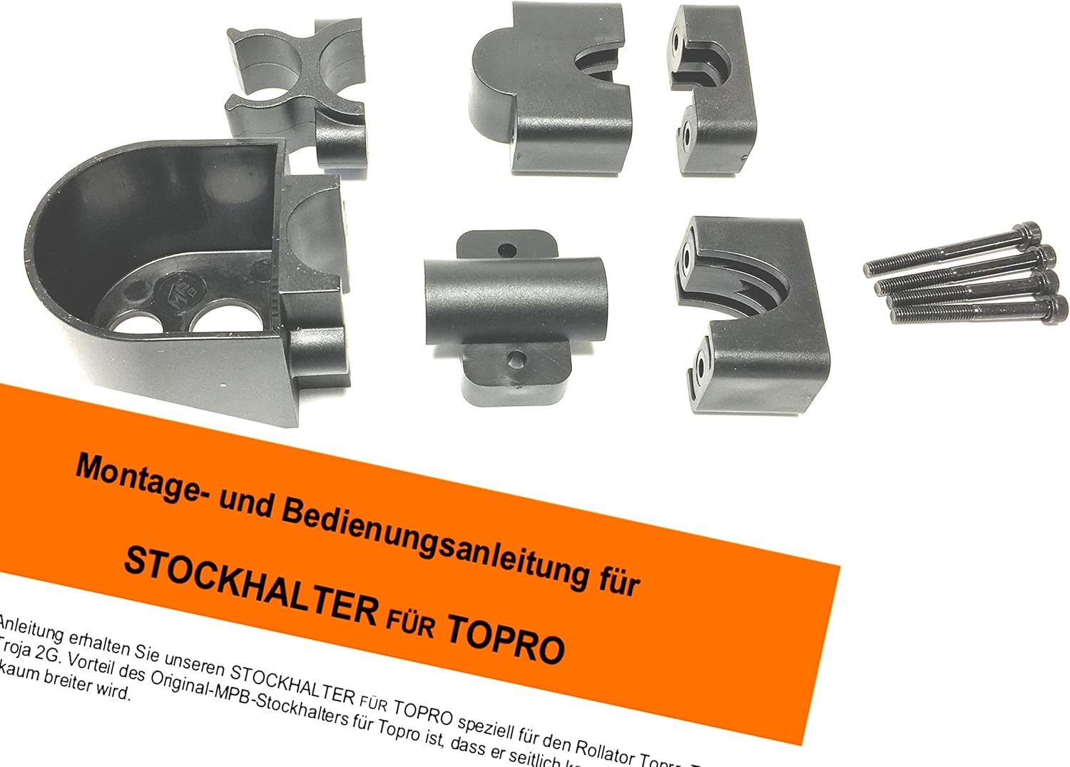 MPB Pieper Mpb® Complete Stick Holder for Topro Rollators, Clamp and Cup, Suitable for Troja, Ecco, Olympos Break-Resistant Plastic and 2G, High Quality, Easy to Assemble – Made in Germany.