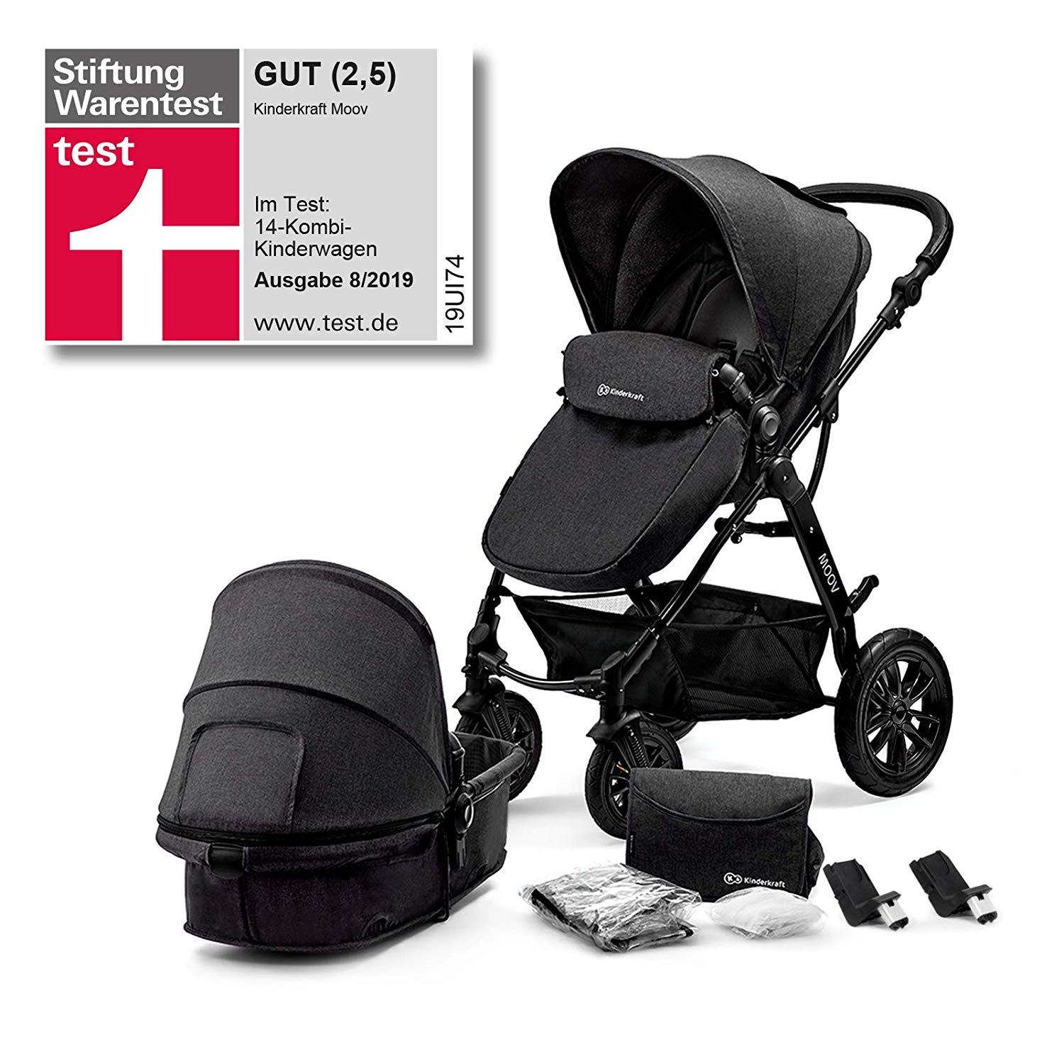 Kinderkraft Moov Multi Pushchair / Combination Pram / 2-in-1 Buggy / Carry Cot - KKWMOOVGRY2000
