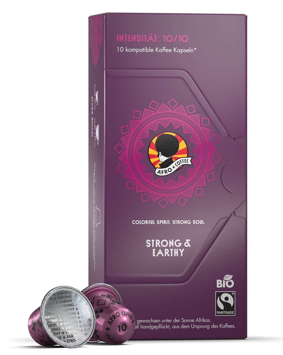 AFRO COFFEE Strong & Earthy Organic I 10 Premium Coffee Capsules Fairtrade I Arabica & Robusta I in Compatible Coffee Capsules I Coffee from East Africa I Dark Roasted & Low Acid
