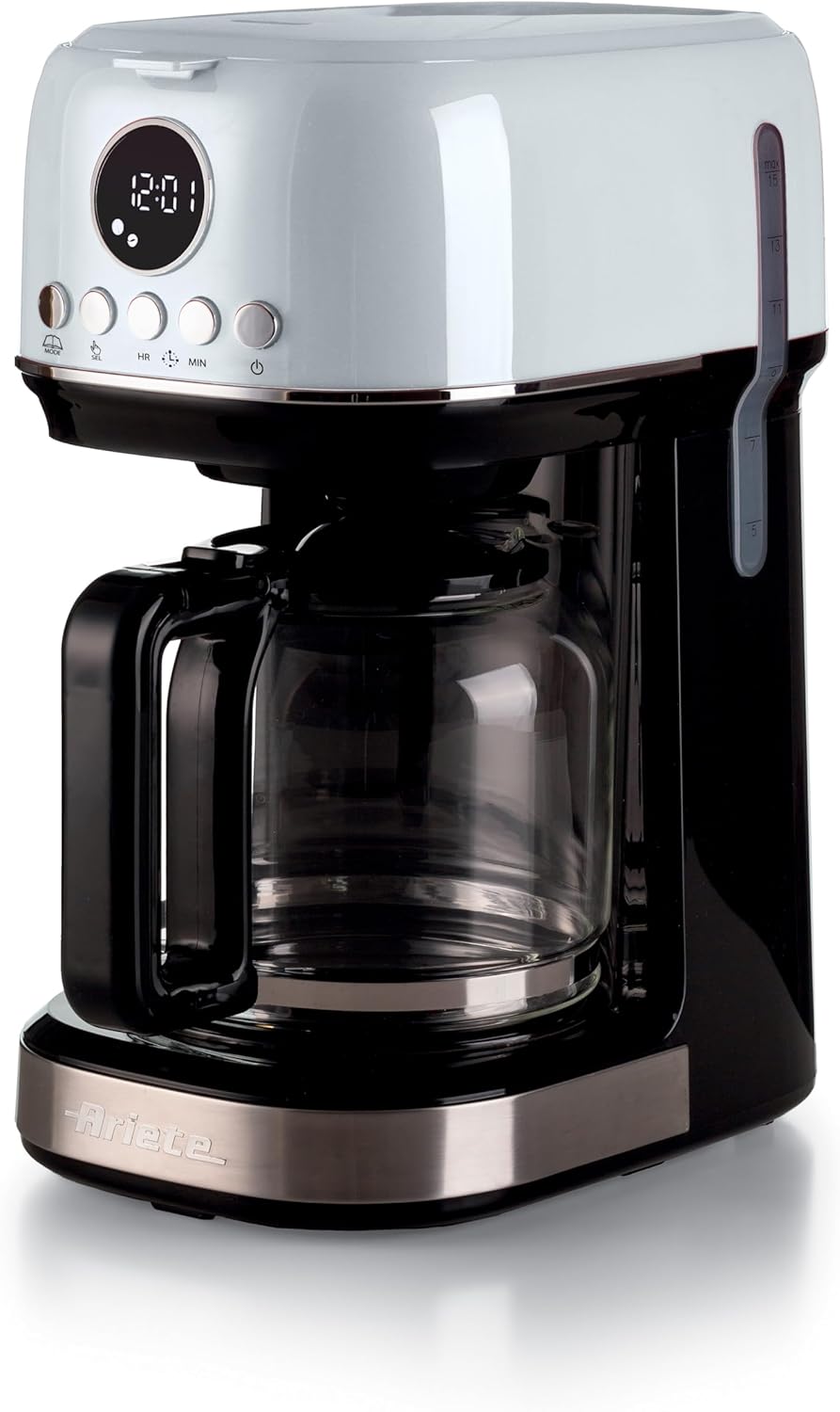 Ariete, Moderna 1396 Filter Coffee Maker for American Coffee, Holds up to 15 Cups, Glass Carafe, Warming Plate, LCD Display, Removable and Washable Filters, Black