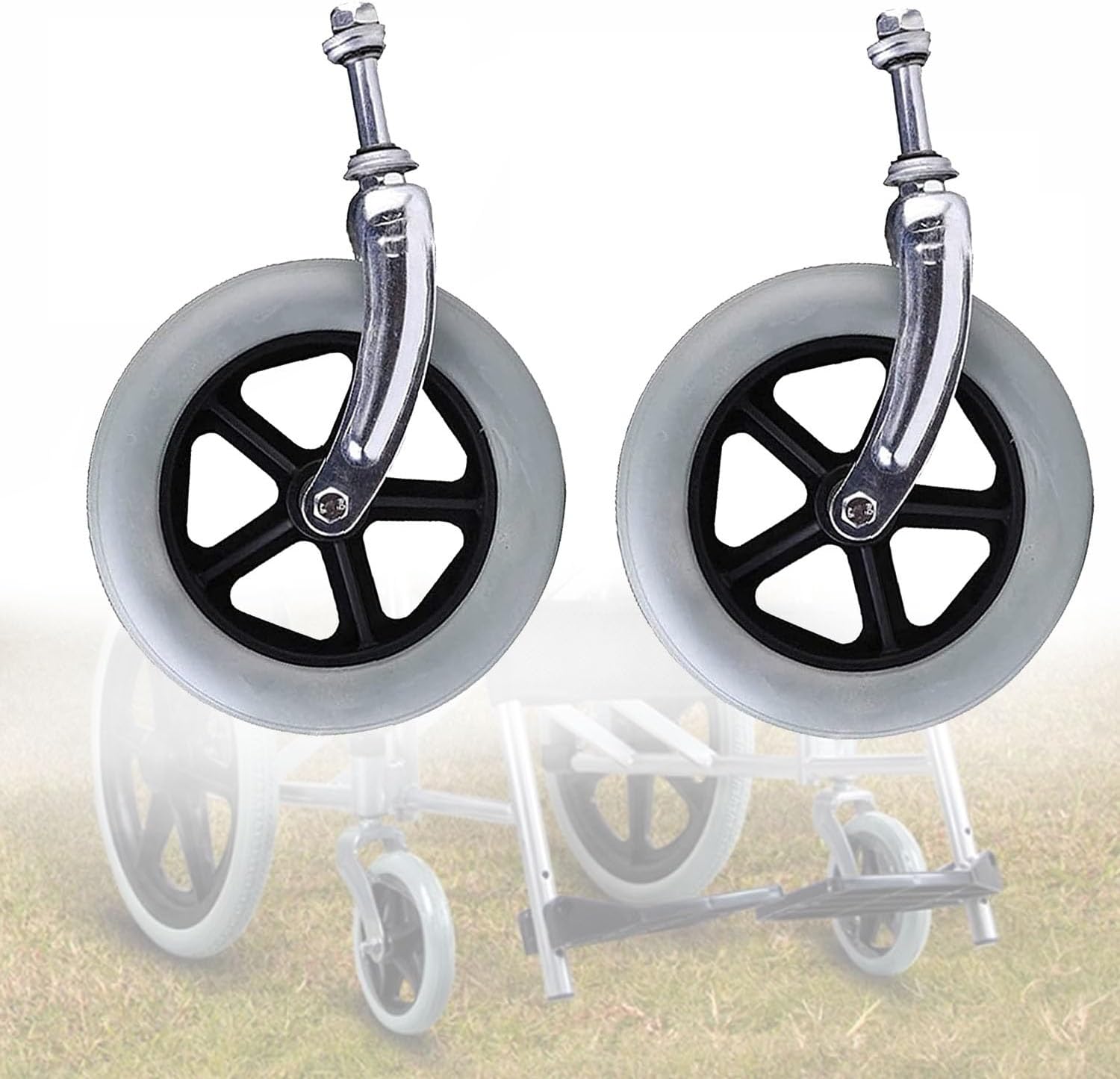 BEEGMA Pack of 2 6 inch 7 inch 8 inch replacement wheels front wheels for wheelchairs with front fork wheelchair wheels walker replacement castors black gray swivel castors (grey, 8 inches (20 cm)